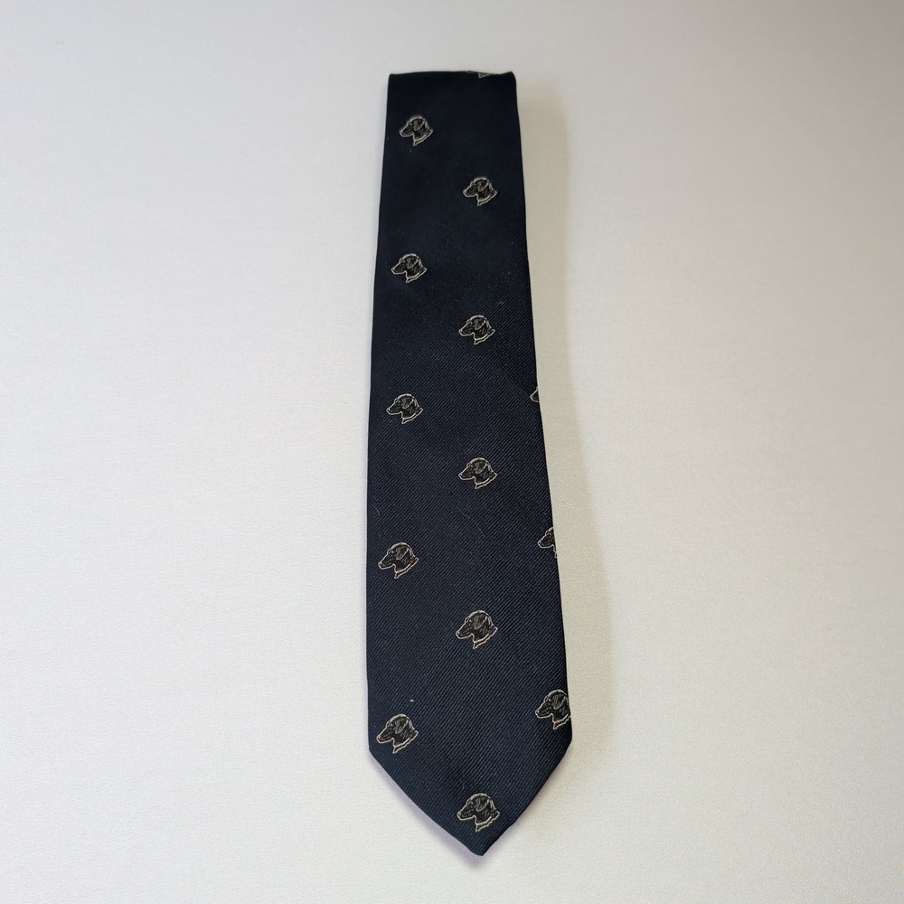 Pintail Mens Navy Blue Labrador Retriever Dog Motif Silk Blend Tie Made in USA